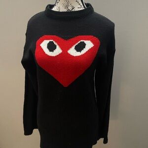 Comme des Garcons Black Sweater with Red Heart Motif